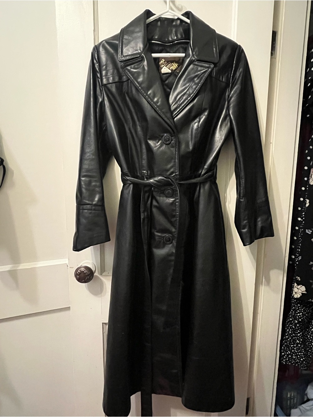 Sears vintage Black Leather Trench Coat with Belt